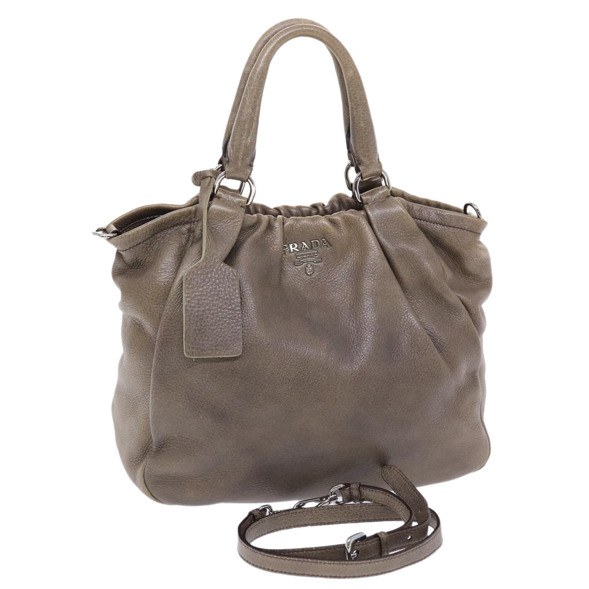 Prada Hand Bag 2Way Leather Brown Travel Bag