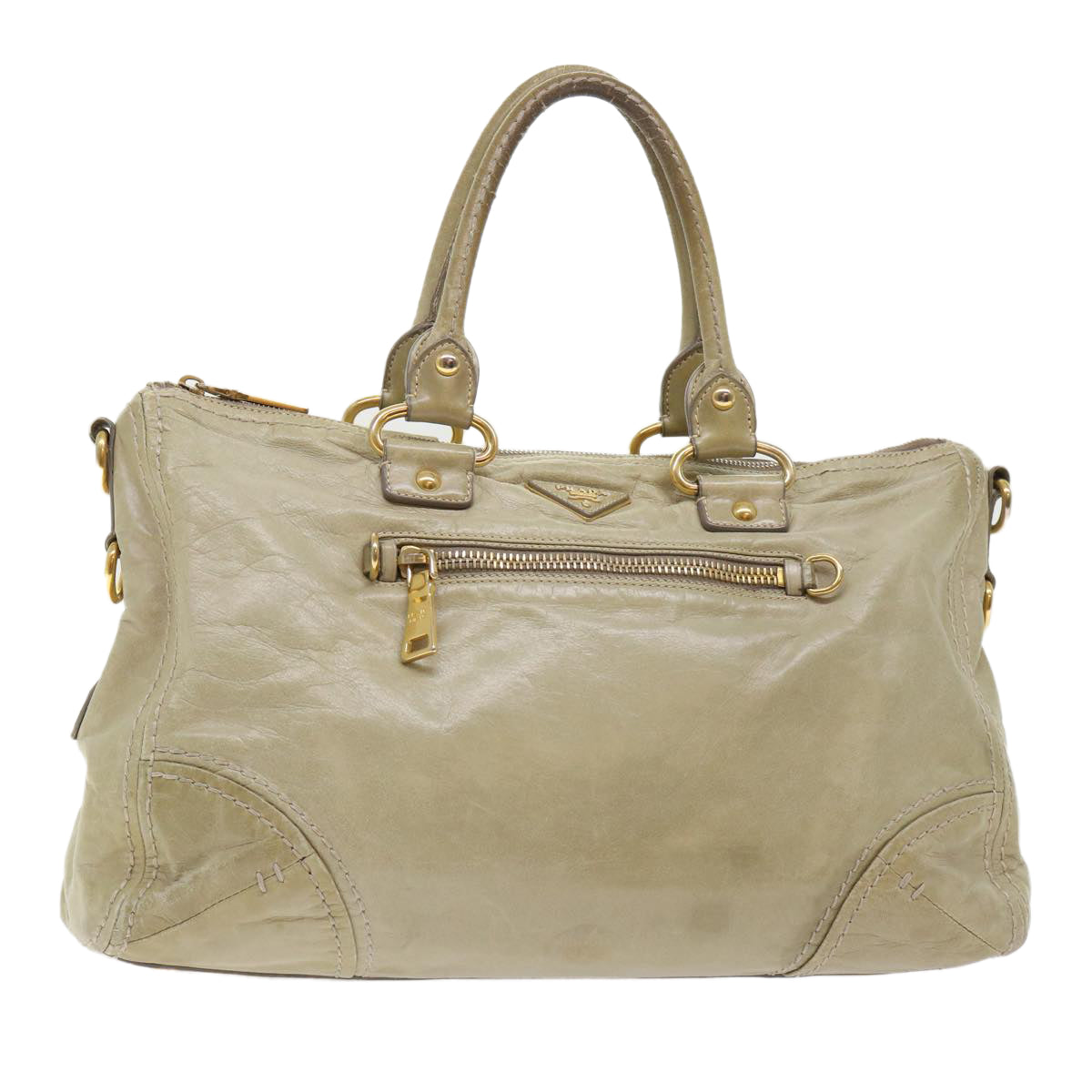 Prada Boston Bag Leather Beige Travel Bag