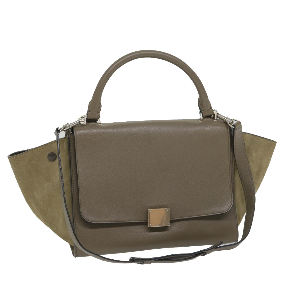 Luxury Trapeze Hand Bag Way Gray Leather Brown Travel Bag