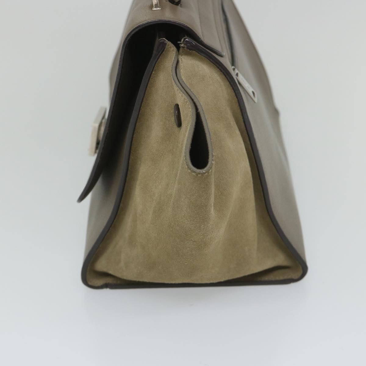 Luxury Trapeze Hand Bag Way Gray Leather Brown Travel Bag