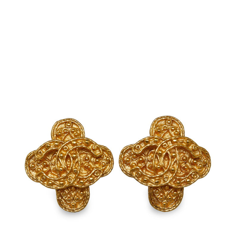 Chanel Gold Plated Coco Mark Cross Earrings Jewelry