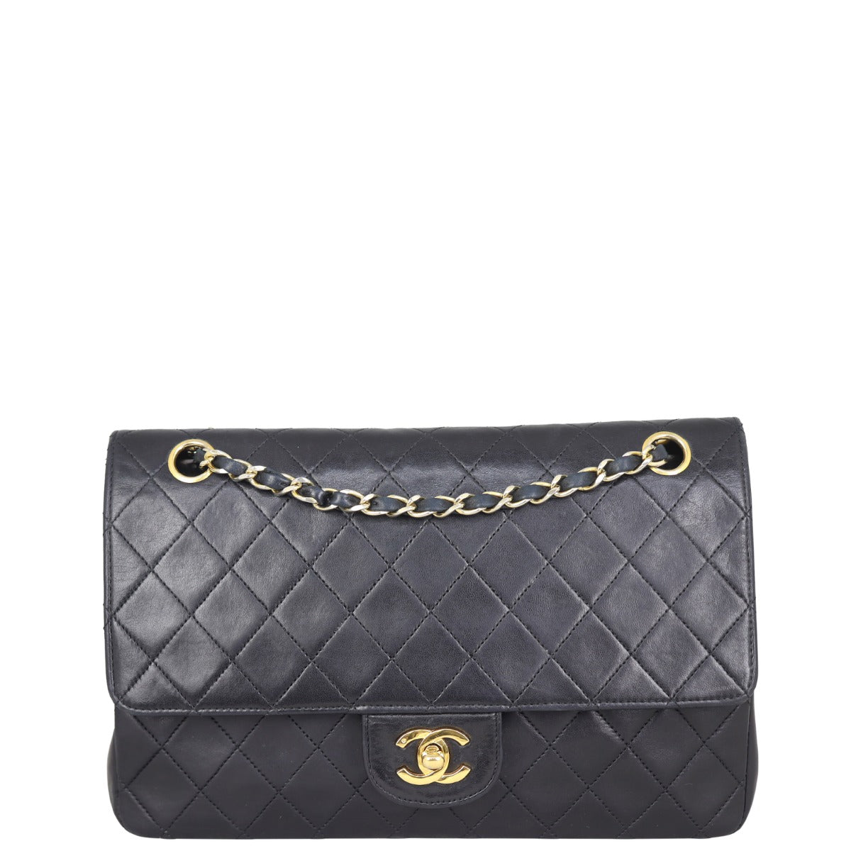 Chanel Classic Double Flap Lambskin Handbag Quilted Black Medium 130921