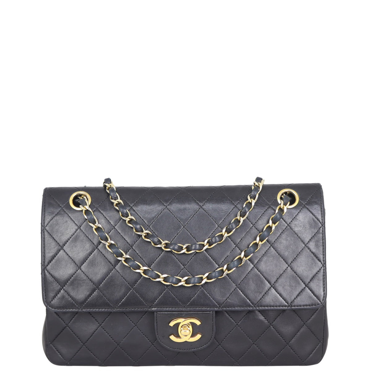Chanel Classic Double Flap Lambskin Handbag Quilted Black Medium 130921
