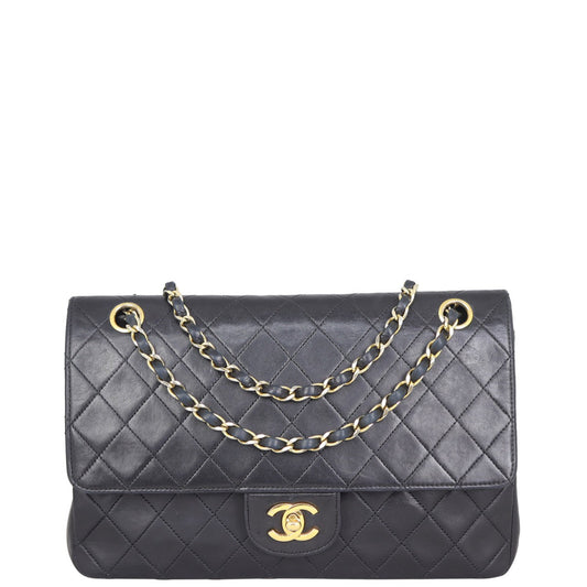 Chanel Classic Double Flap Lambskin Handbag Quilted Black Medium 130921