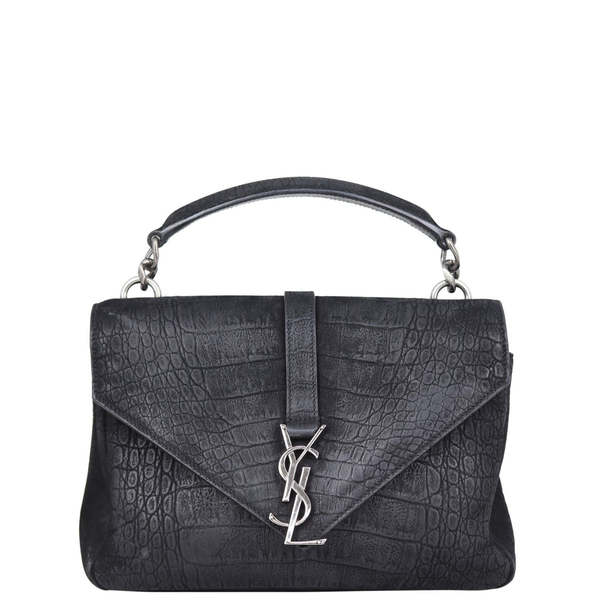 YSL Saint Laurent College Croc Embossed Nubuck Crossbody Bag Medium