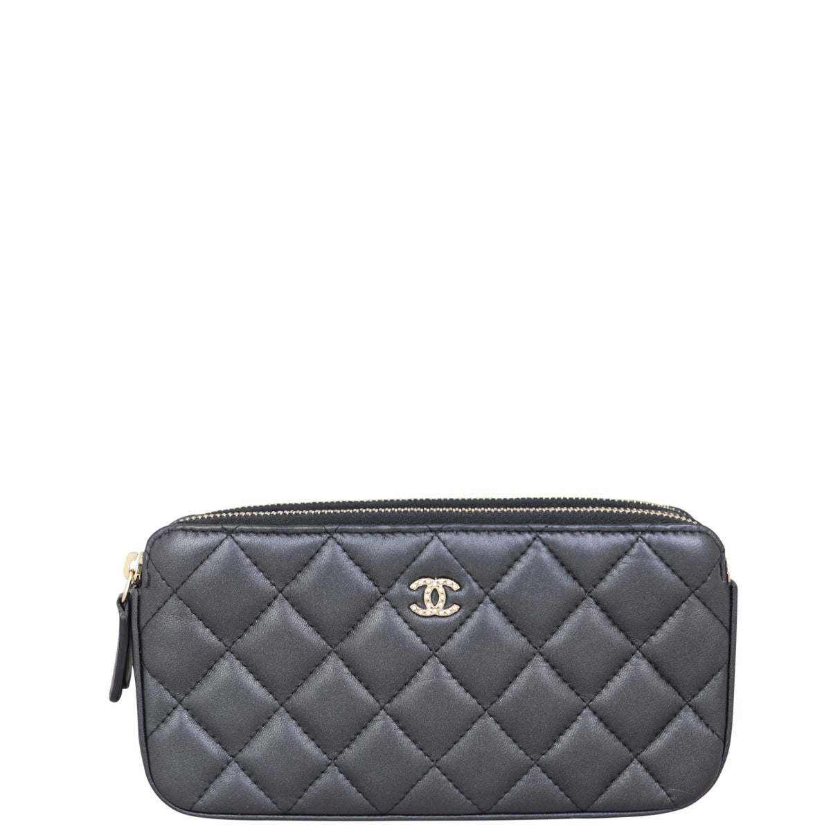 Chanel CC Double Zip Clutch with Pearl Chain Clutch Bag