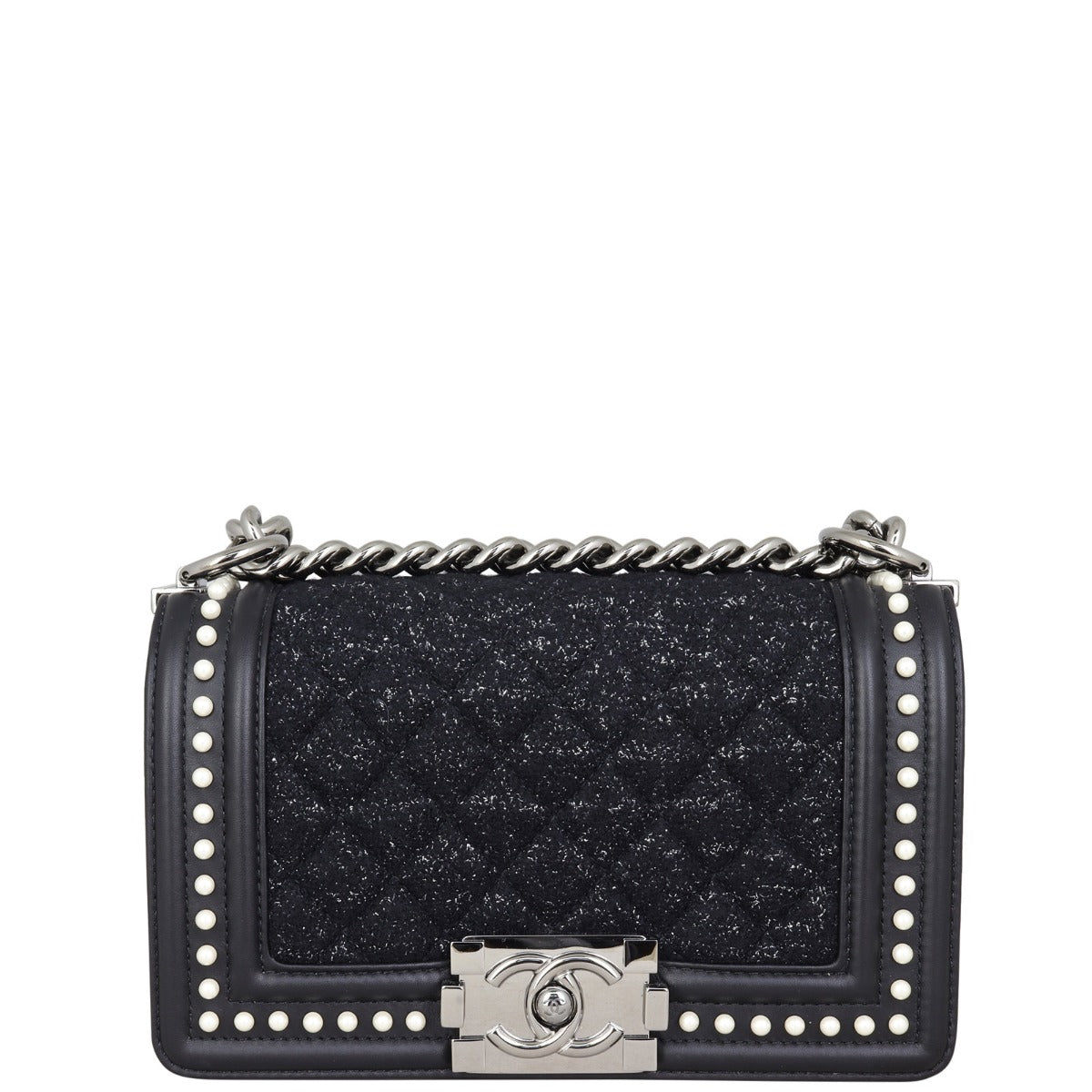 Chanel Boy Tweed Pearls Handbag Small