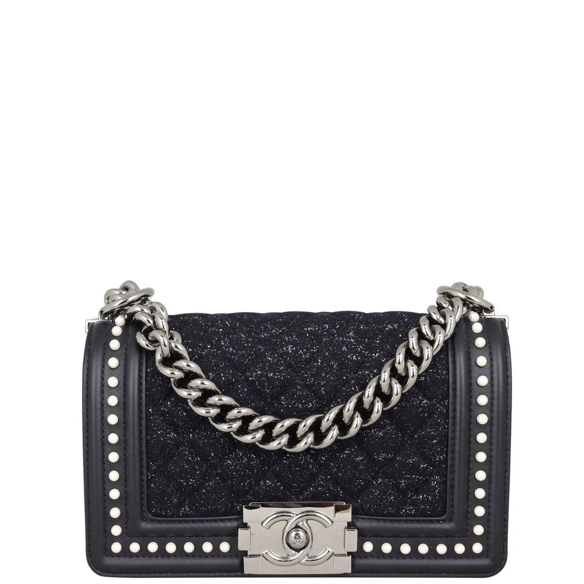 Chanel Boy Tweed Pearls Handbag Small