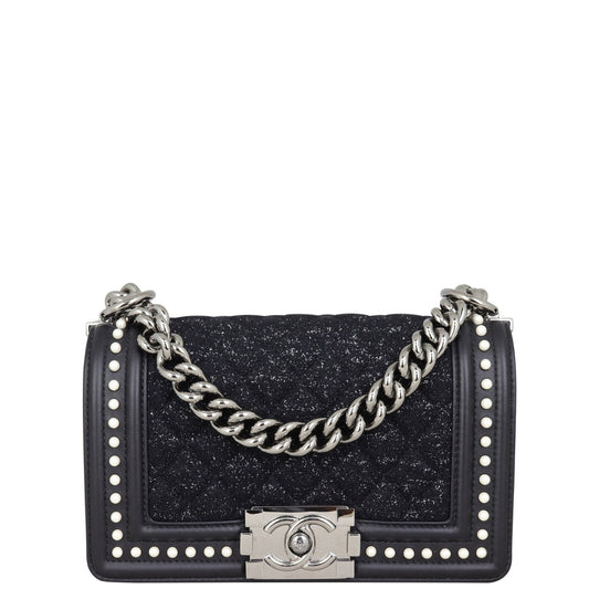 Chanel Boy Tweed Pearls Handbag Small