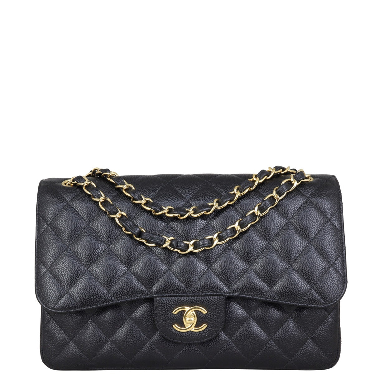Chanel Classic Double Jumbo Lambskin Hardware Handbag Black Gold