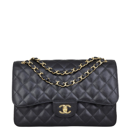 Chanel Classic Double Jumbo Lambskin Hardware Handbag Black Gold