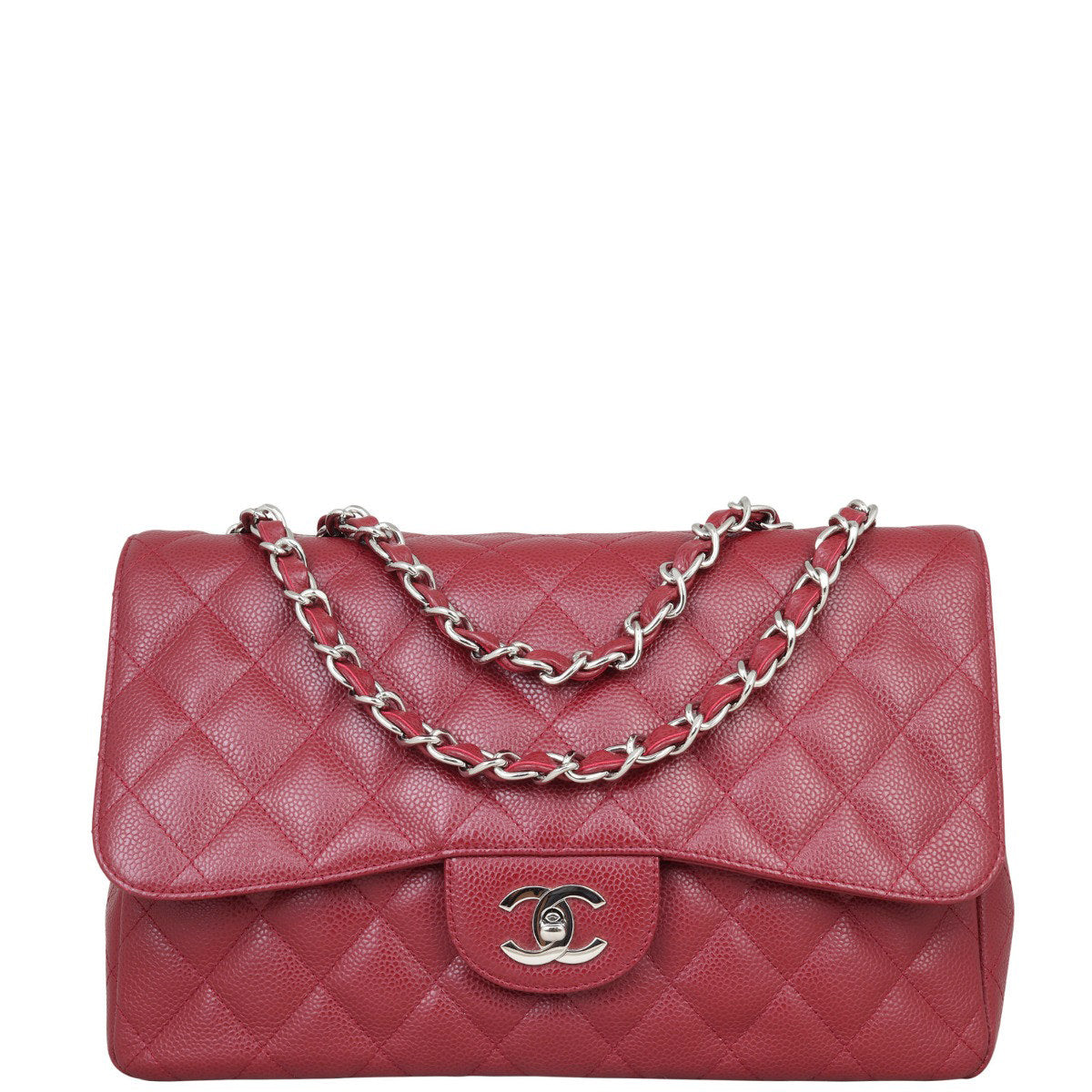 Chanel Classic Single Jumbo Burgundy Handbag Red Flap