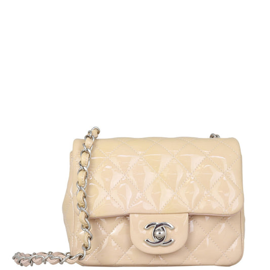 Chanel Classic Flap Square Patent Handbag White Beige Mini Bag