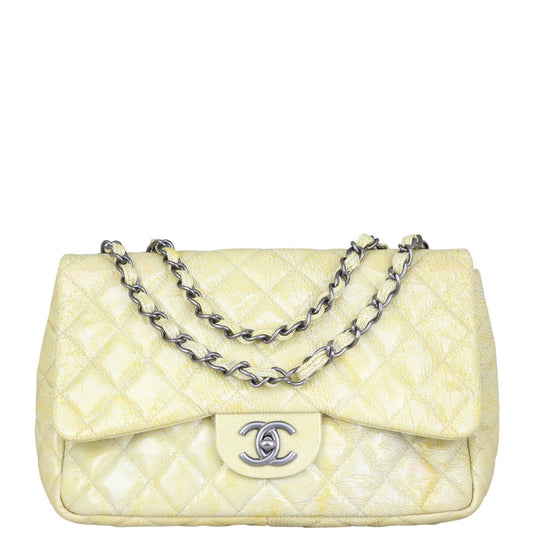 Chanel Classic Single Jumbo Vinyl Yellow Handbag Flap