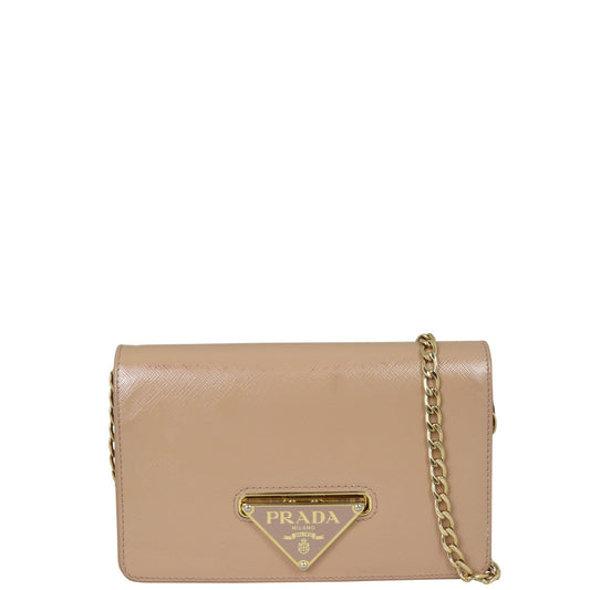 Prada Saffiano Vernice Flip Lock Bag Chain Travel Bag