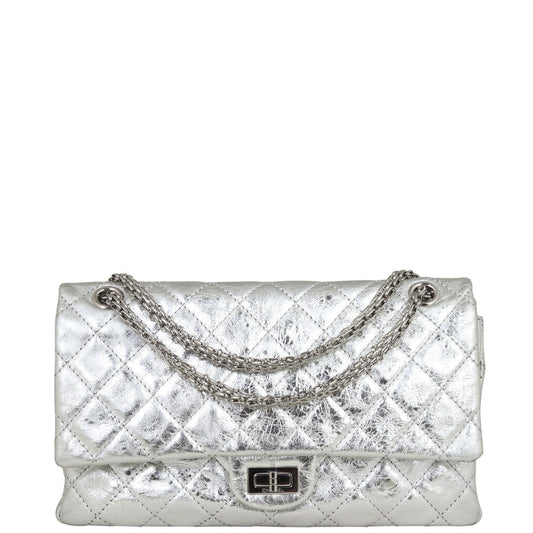 Chanel 2.55 Reissue 226 Double Bag Silver Flap Handbag