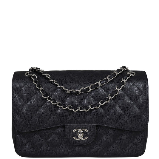 Chanel Classic Double Jumbo Hardware Handbag Silver Flap