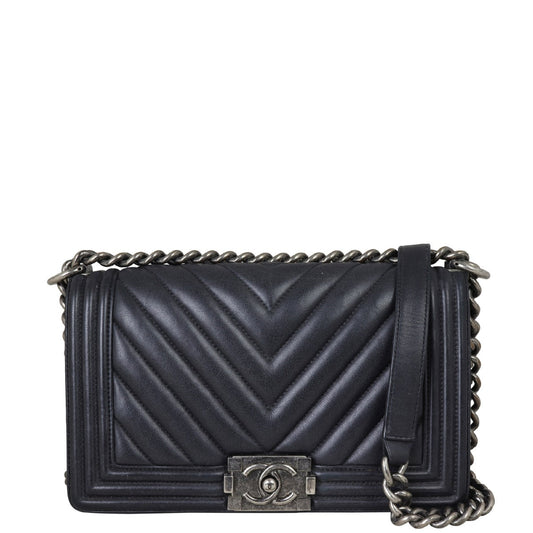 Chanel Boy Chevron Old Handbag Black Medium