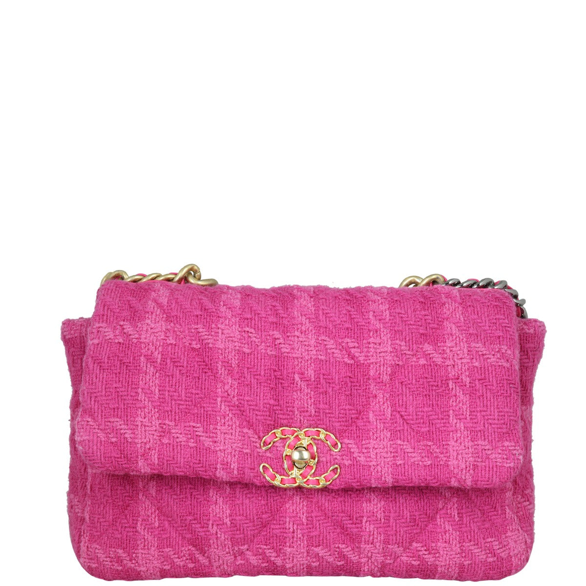 Chanel 19 Tweed Bag Pink Large Handbag