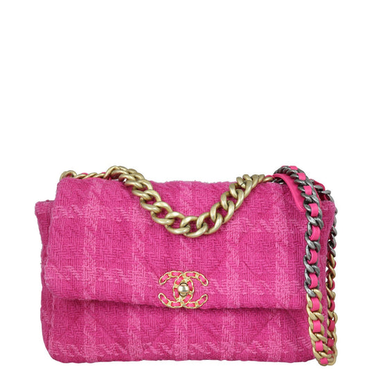 Chanel 19 Tweed Bag Pink Large Handbag