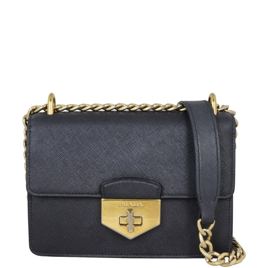Prada Saffiano Turn Lock Shoulder Bag Chain