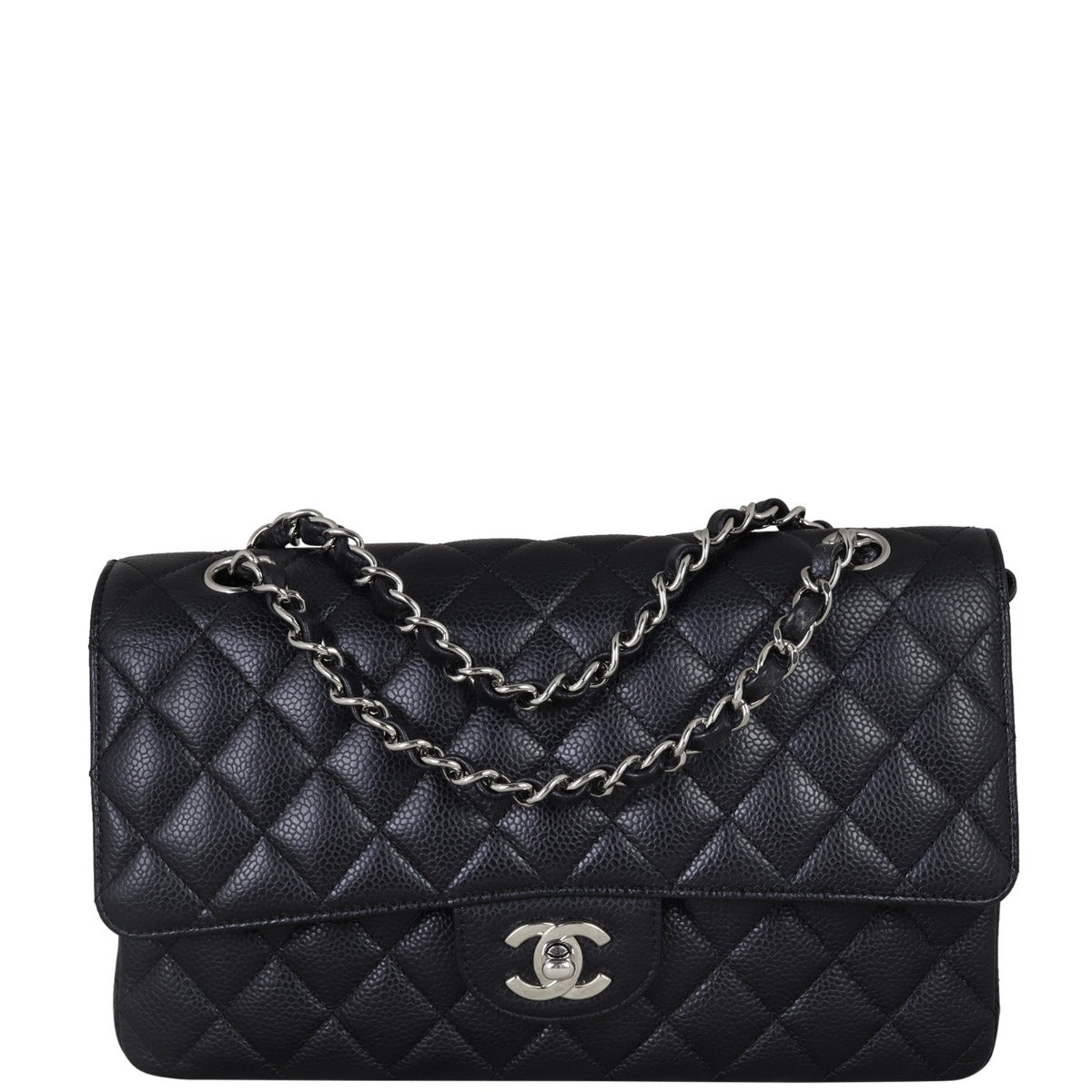Chanel Classic Double 12 Series Hardware Handbag Silver Medium