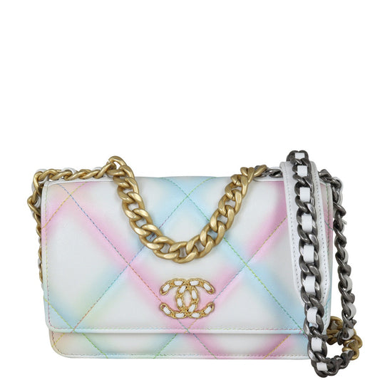 Chanel 19 Wallet on Handbag White Chain