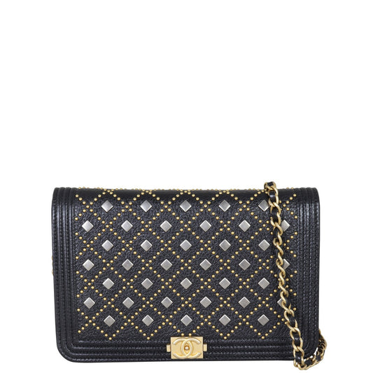 Chanel Boy Wallet on Grained Calfskin Handbag Black Chain