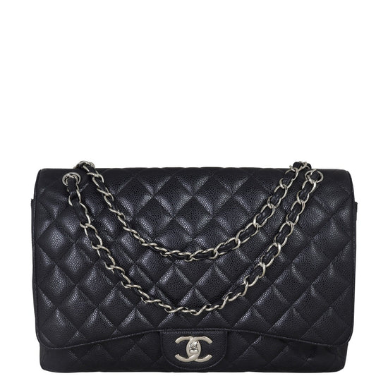 Chanel Classic Double Maxi Hardware Handbag Black Silver
