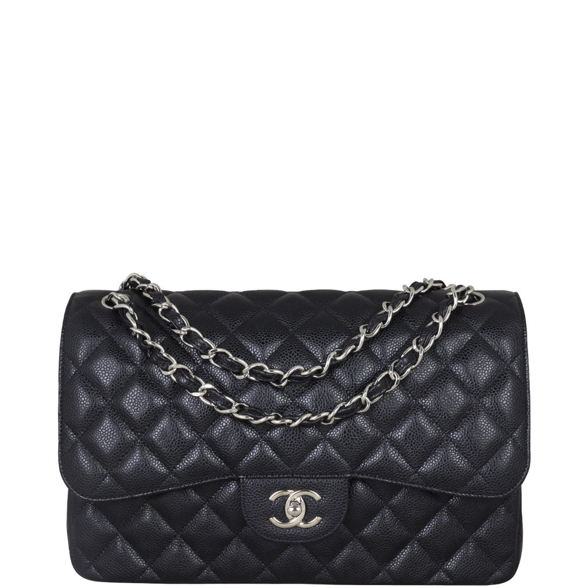 Chanel Classic Double Jumbo Caviar Handbag Black Flap