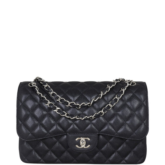 Chanel Classic Double Jumbo Caviar Handbag Black Flap