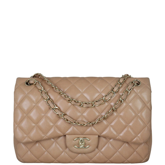 Chanel Classic Double Jumbo Lambskin Handbag Beige Flap