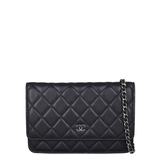 Chanel Classic Wallet on Diamond Lambskin Handbag Black Chain