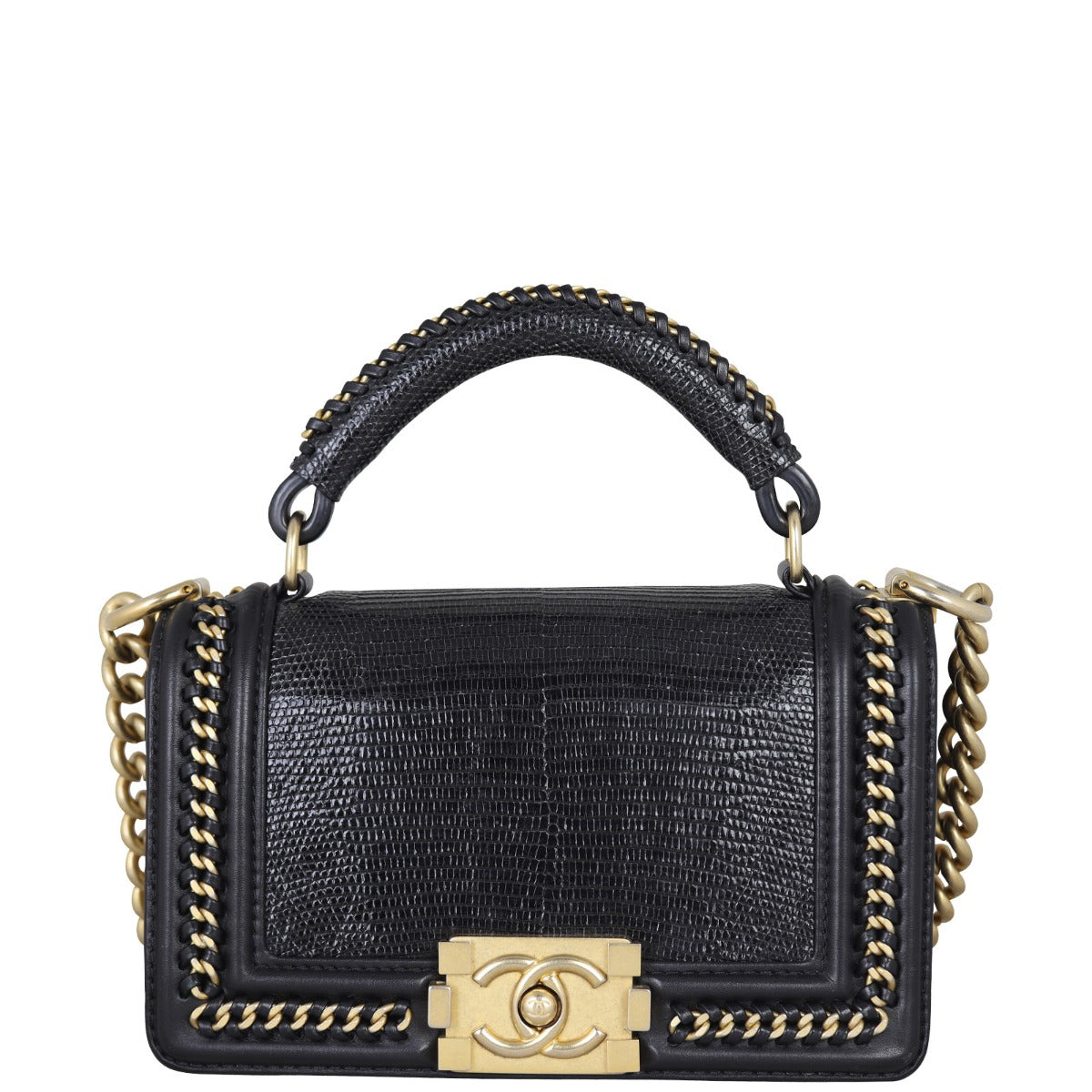 Chanel Boy Top Handle Bag Lizard Small Handbag