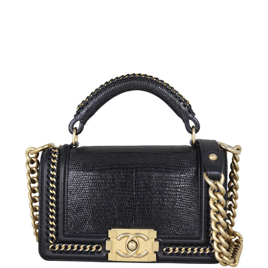 Chanel Boy Top Handle Bag Lizard Small Handbag