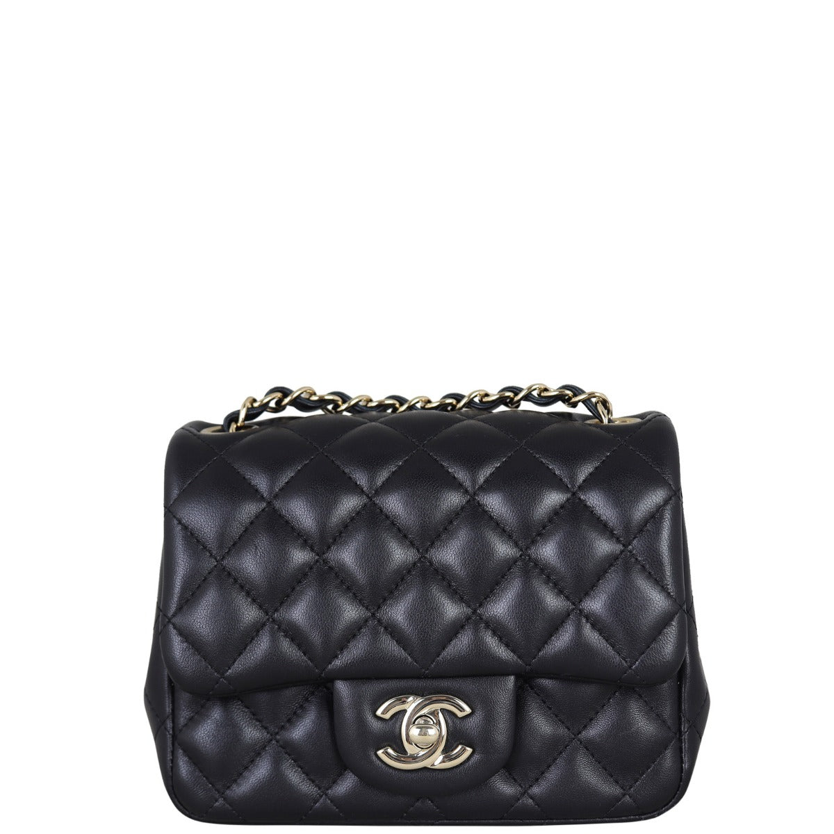Chanel Classic Square Lambskin GHW Handbag Black Mini Mini Bag