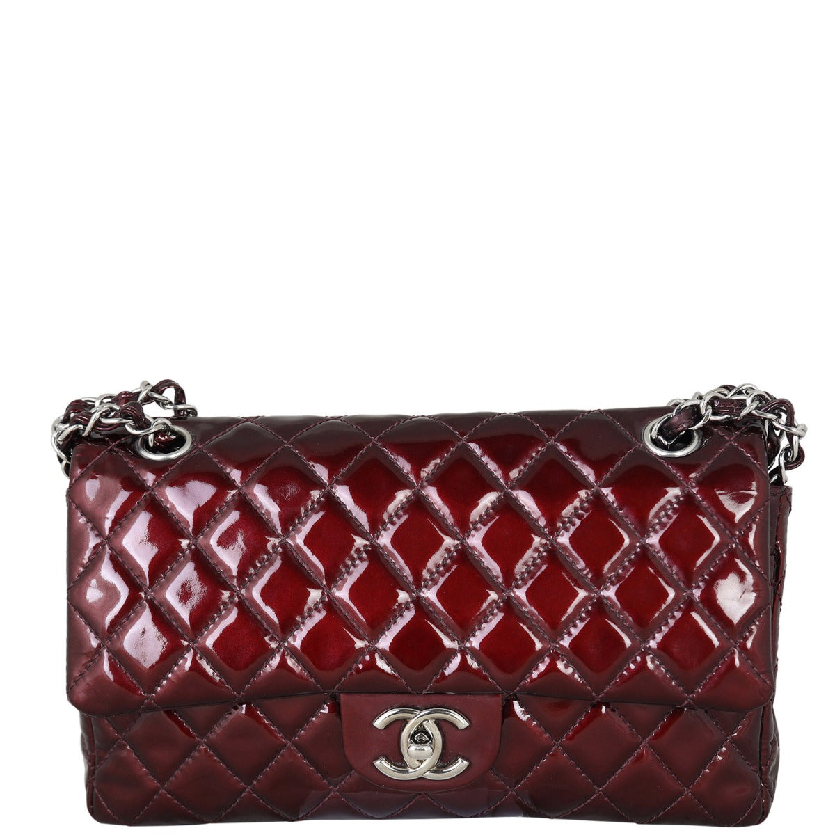 Chanel Classic Double Patent Wine Handbag Red Medium