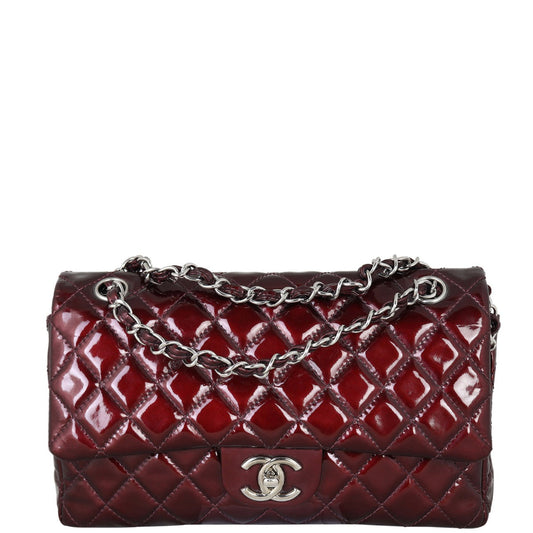 Chanel Classic Double Patent Wine Handbag Red Medium