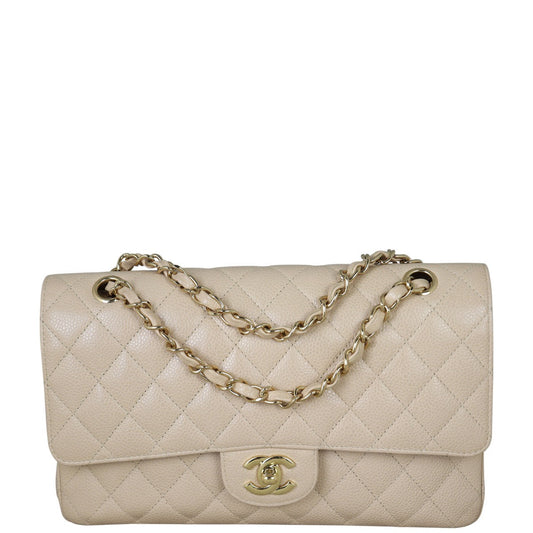 Chanel Classic Double Caviar Handbag Beige Medium