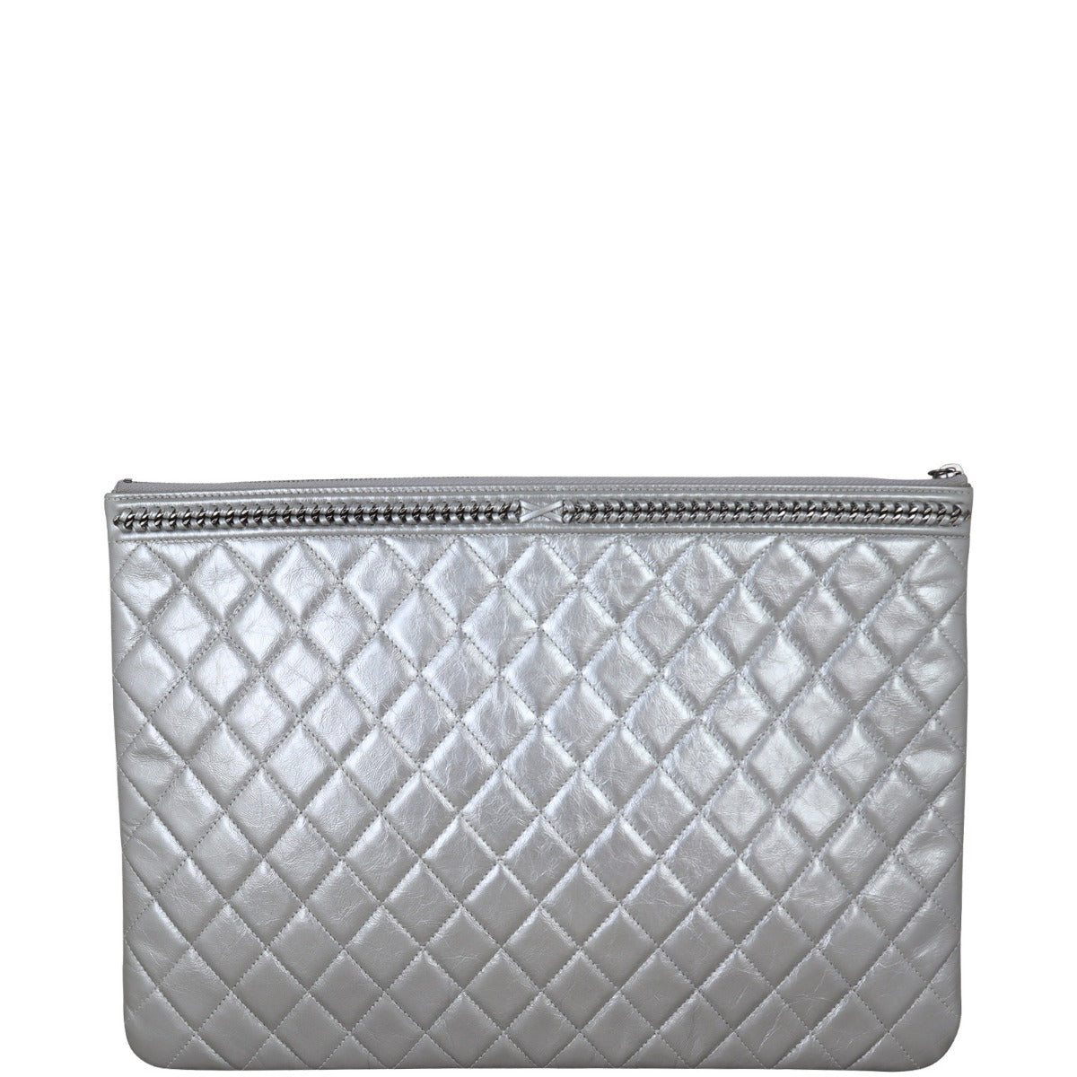 Chanel Boy O-Case Handbag Silver Large