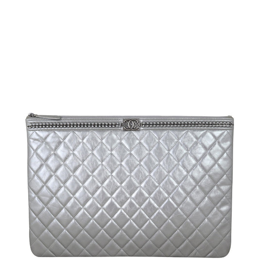 Chanel Boy O-Case Handbag Silver Large