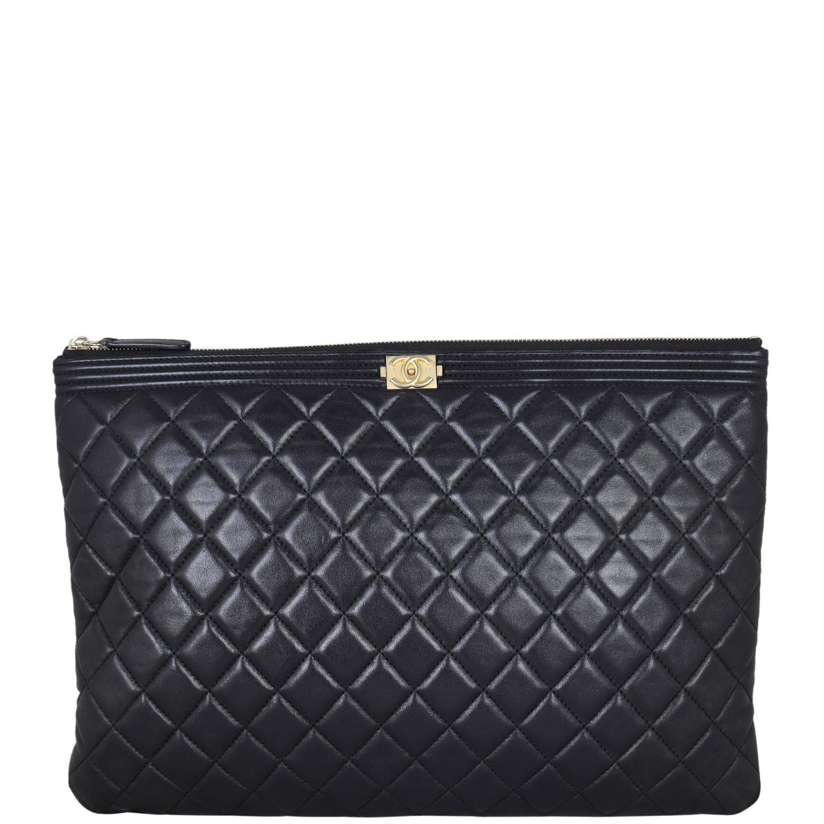 Chanel Boy O-Case Lambskin Handbag Black Large