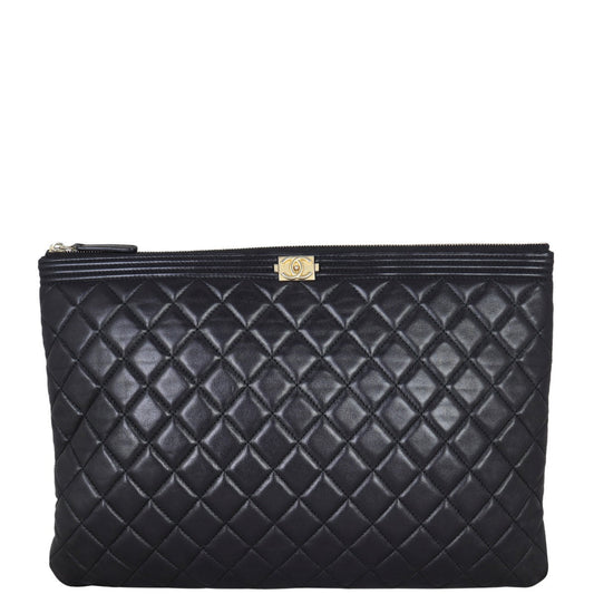 Chanel Boy O-Case Lambskin Handbag Black Large