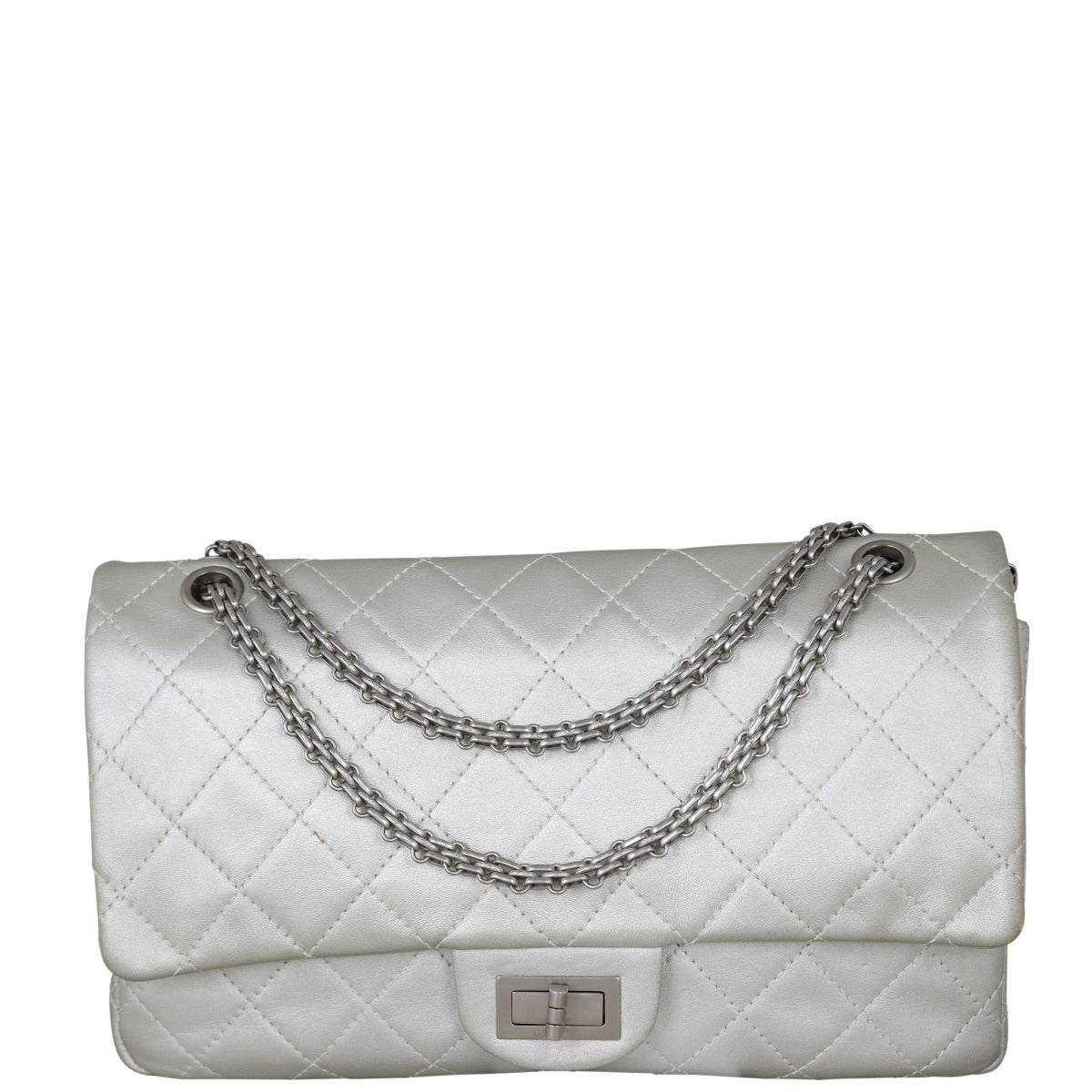 Chanel 2.55 Reissue 227 Double Bag Silver Flap Handbag