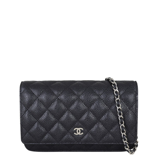 Chanel Classic Wallet on Caviar Hardware Handbag Silver Chain