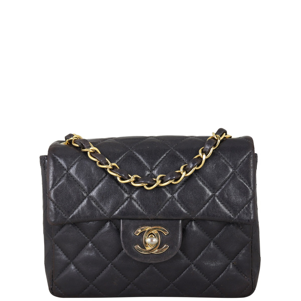 Chanel Classic Flap Square Lambskin Handbag Quilted Black Mini Bag