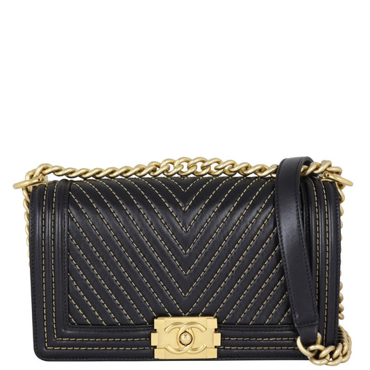 Chanel Boy Old Chevron Chains Handbag Medium