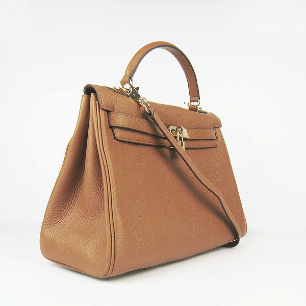 Hermes Luxury Kelly Cm Togo Light Coffee Golden Leather Travel Bag