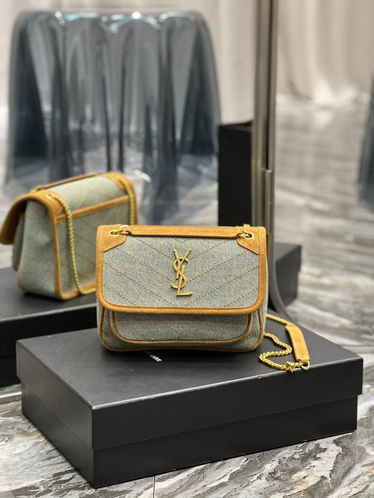 YSL Saint Laurent Niki 8in 22cm Canvas Mini Chain Mini Bag