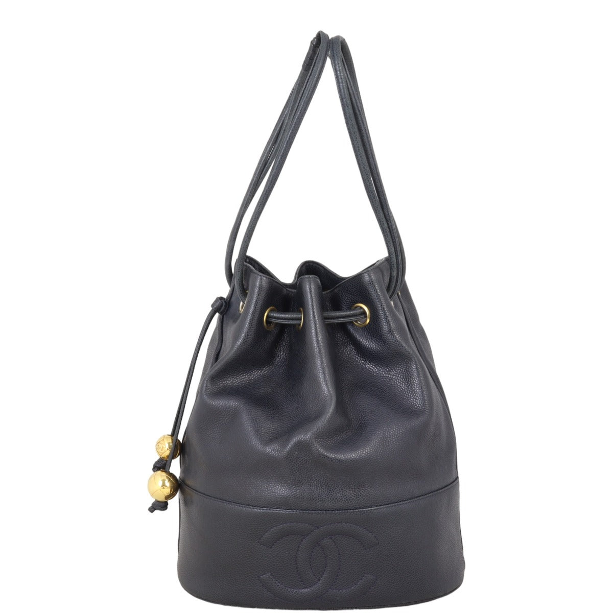 Chanel CC Drawstring Bag Black Bucket Jewelry
